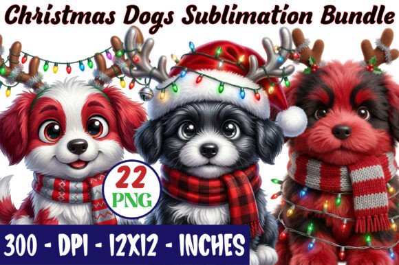 Christmas Dogs Sublimation Bundle: Illustrations for Seasonal Branding