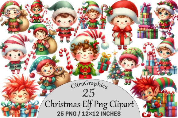 Christmas Elf Clipart Illustrations for Local Business Branding