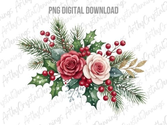 Christmas Floral Rose Clipart PNG for Illustrations and Blog Graphics