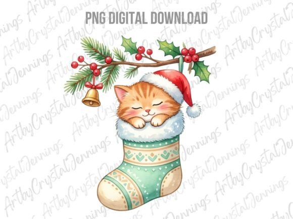 Christmas Holiday Cat Stocking PNG Review for Real Crafting and Etsy Products