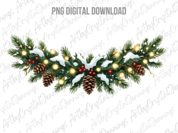 Christmas Holiday Pine Swag PNG in Illustrations