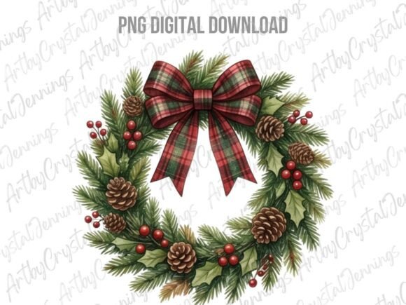 Christmas Holiday Plaid Wreath PNG Review