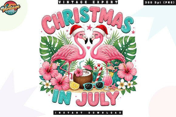 Christmas in July Flamingo Patchwork PNG for Illustrations
