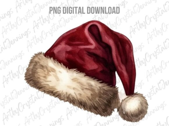Christmas Watercolor Santa Hat PNG Illustrations