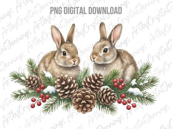 Christmas Winter Bunny Forest PNG Illustrations
