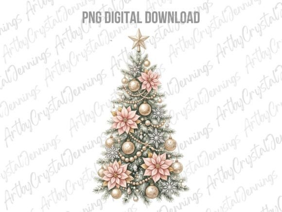 Elegant Pink Poinsettia Christmas Tree