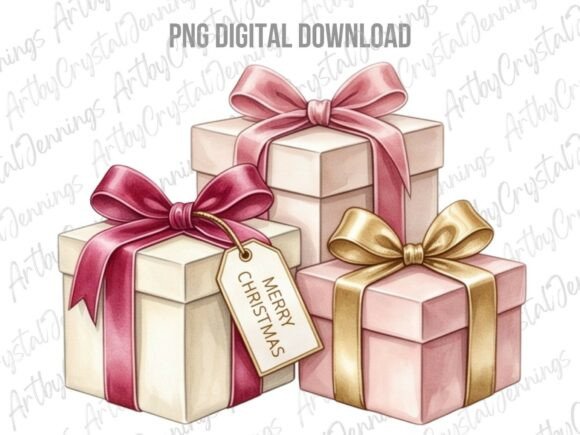 Merry Christmas Gift Boxes Clipart PNG: A Festive Graphic Design Asset for Sellers