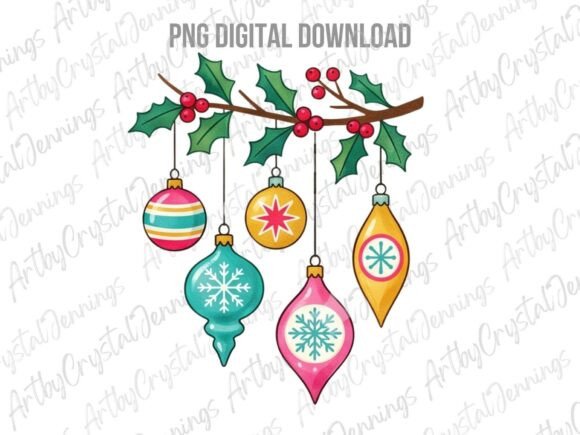 Retro Christmas Ornaments Clipart PNGchr for Festive Branding and Packaging