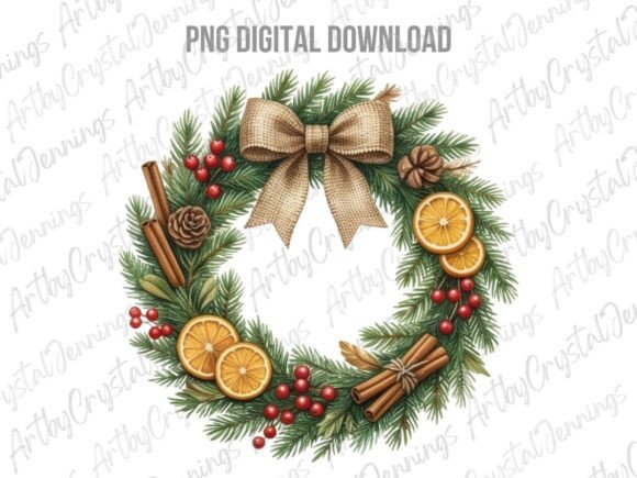 Rustic Christmas Wreath PNG: A Versatile Illustration for Seasonal Branding