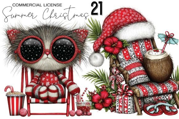 Summer Christmas Clipart: Modern Illustrations for Editorial Use