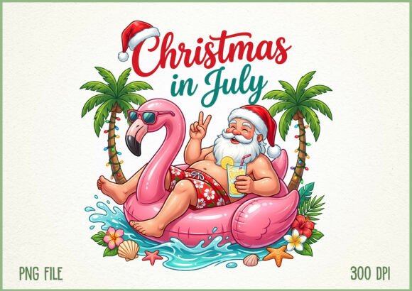 Summer Santa Beach PNG: A Versatile Illustration for Seasonal Branding
