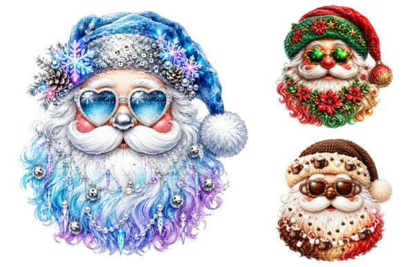 Trendy Christmas Santa Faces PNG Clipart