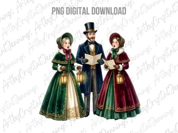 Victorian Christmas Carolers Clipart PNG for Illustrations and Blog Graphics
