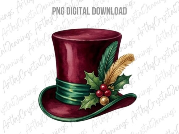 Vintage Christmas Holiday Top Hat PNG for Illustrations