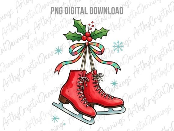 Vintage Christmas Ice Skates PNG for Creative Marketplace Listings