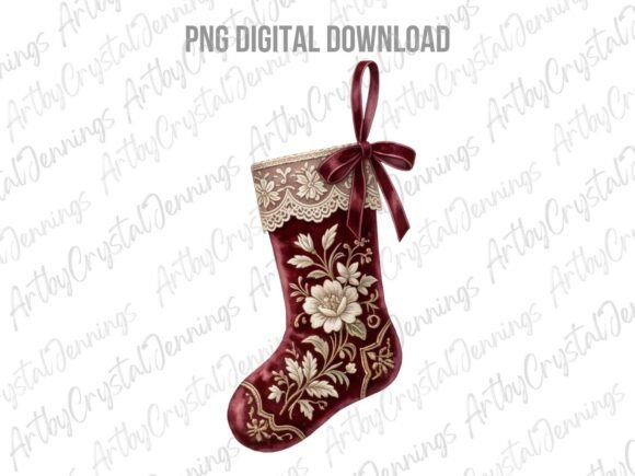 Vintage Floral Christmas Stocking PNG