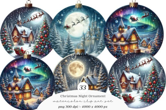 Watercolor Christmas Night Ornament PNG Review for Digital Illustrations