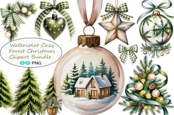 Watercolor Cozy Forest Christmas Clipart for Illustrations