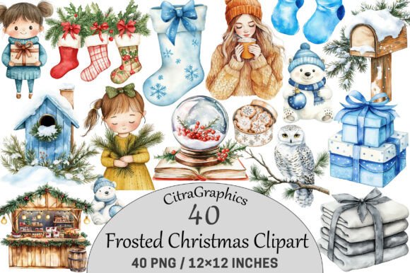 Watercolor Frosted Christmas Clipart for Illustrations