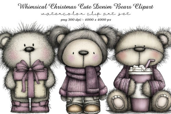 Whimsical Christmas Cute Denim Bears Review: Editorial Illustrations for Modern Blogs