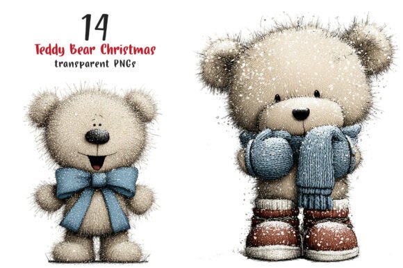 Whimsical Teddy Bear Christmas Clipart and Illustrations
